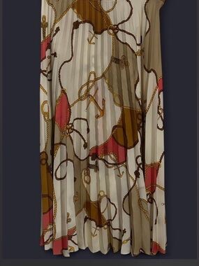 Mango Pleated Asymmetrical Midi Skirt with Chain Print